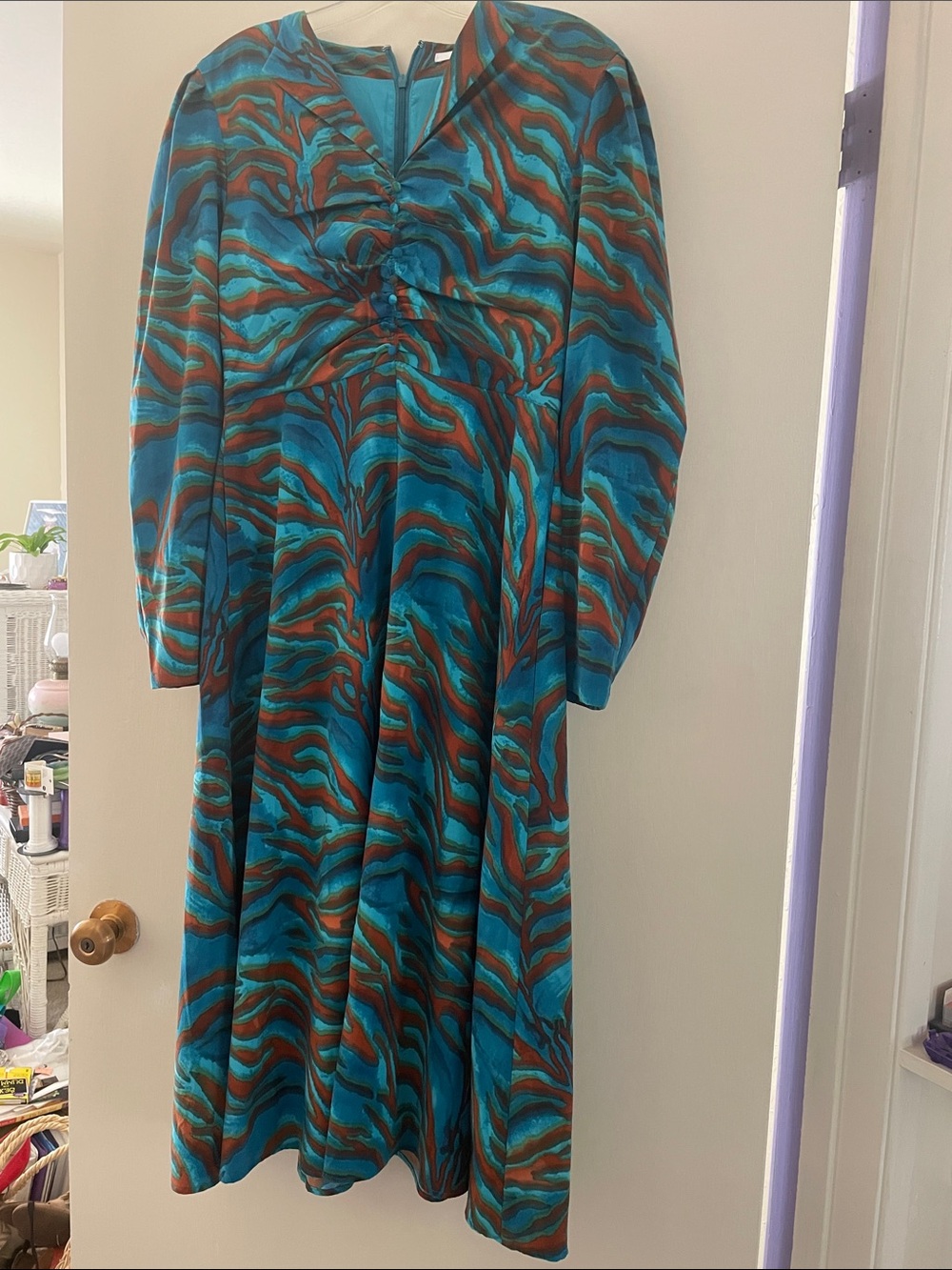 Turquoise & Brown Print Midi Dress